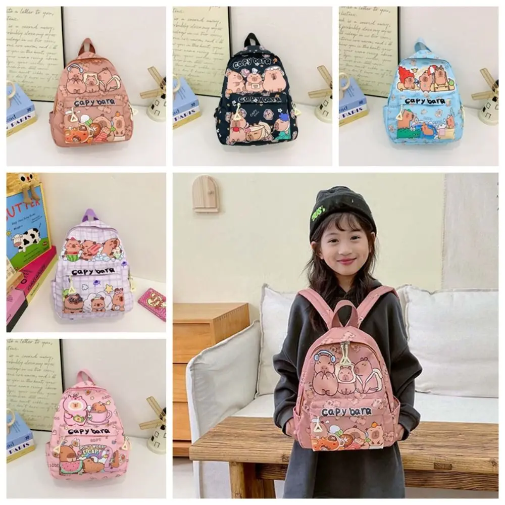 

Thickened Capybara Backpack Nylon Lightweight Cartoon Animal Daypack Wide Straps Foldable Large Capacity School Bag Unisex