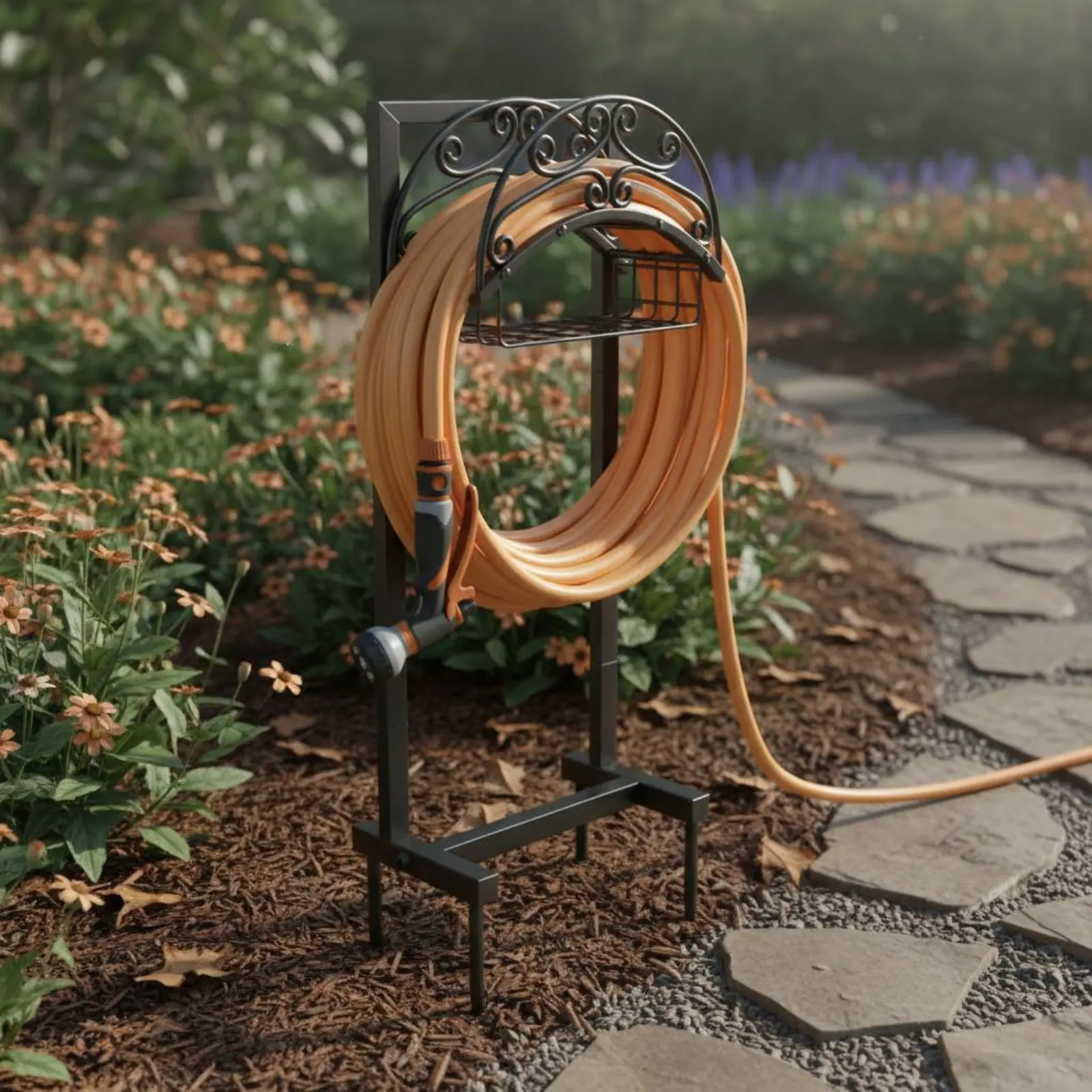 

Freestanding Hose Rack Sturdy Freestanding Hose Holder Outdoor Storage Heavy Duty Stable Base for Yard