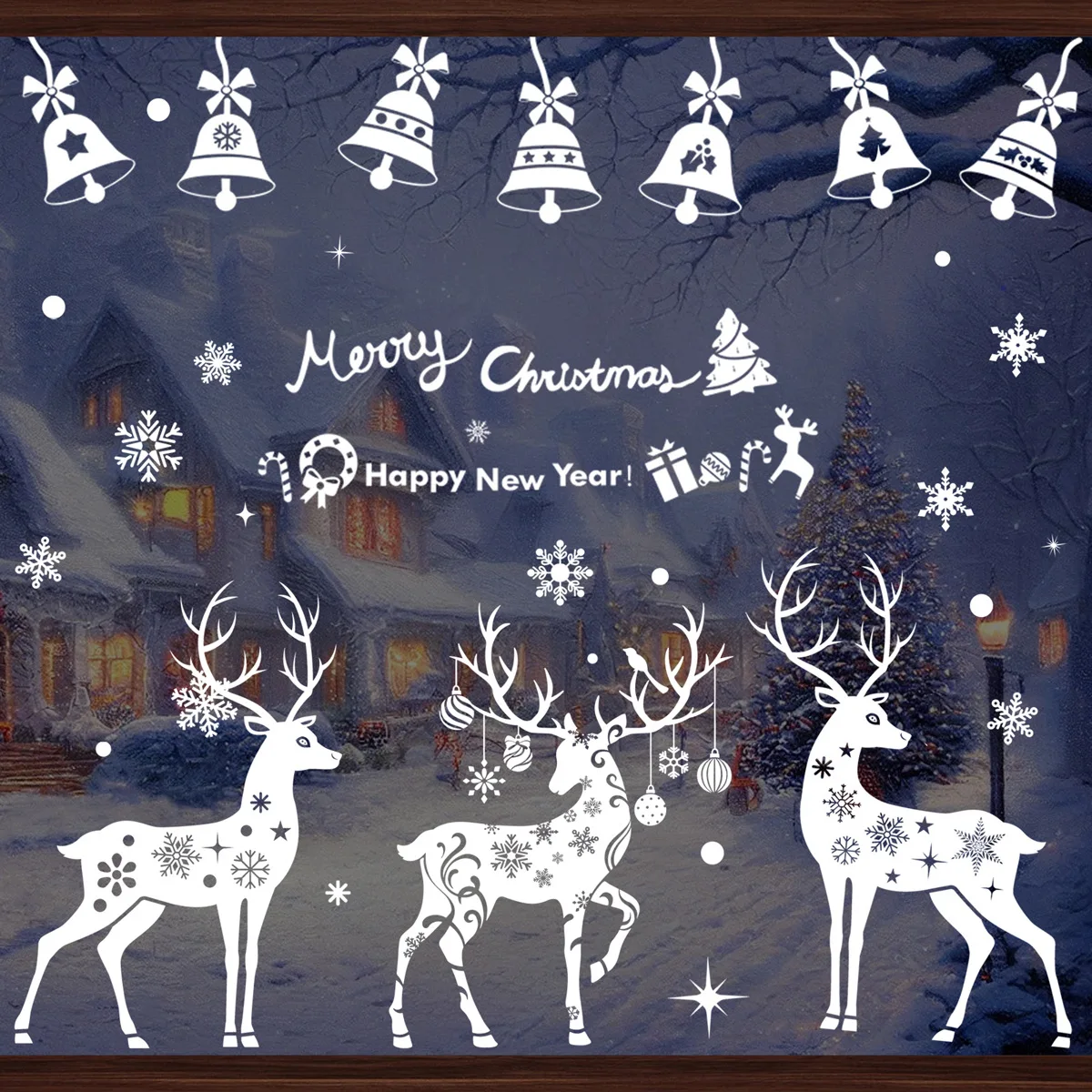 Christmas Elk Snowman Window Stickers Christmas Shopping Mall Glass Window Decorations Merry Christmas Static Mirror Stickers