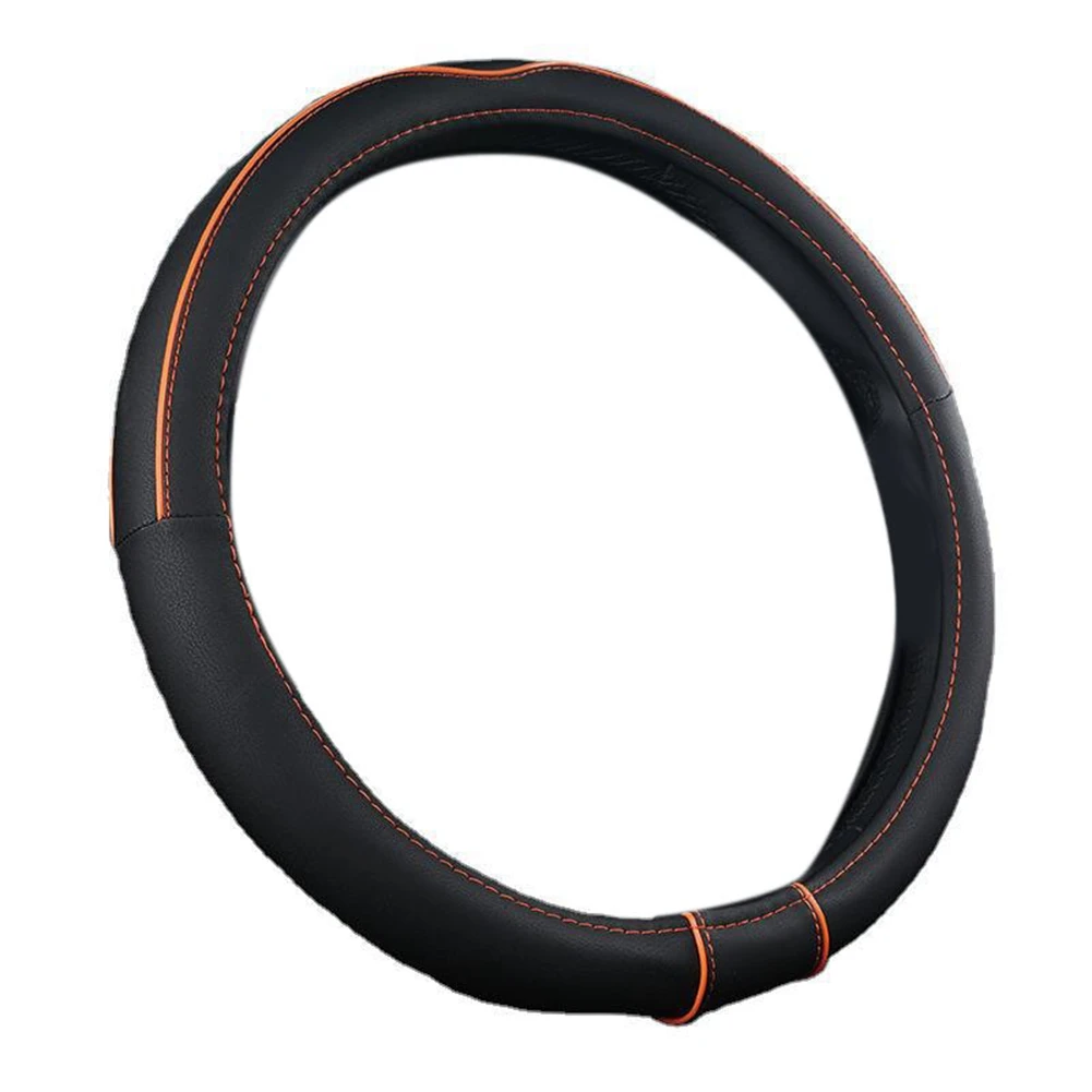 Car Steering Wheel Cover Steering Wheel for Interior Accessories 36-40CM (Black Orange)