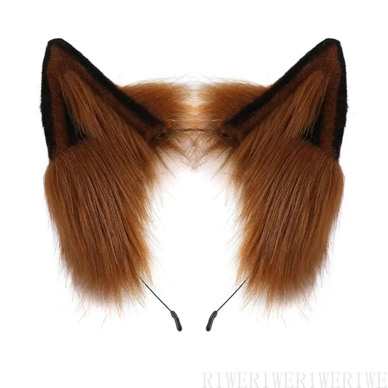 

R1WE Simulation Ears Plush Hairpin Solid Color Furry Plush Animal Hair Hoop Ear Headband Hair Accessories