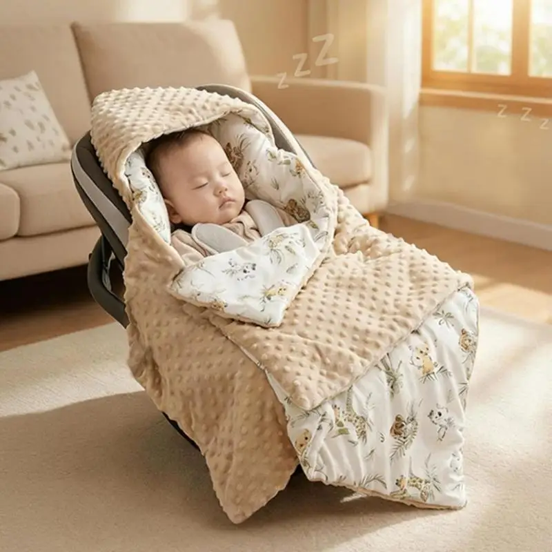 Soft Hooded Baby Dot Swaddles Blanket With Lightweight Cotton For Infant Use Warmth Strollers Car Blanket A2UB