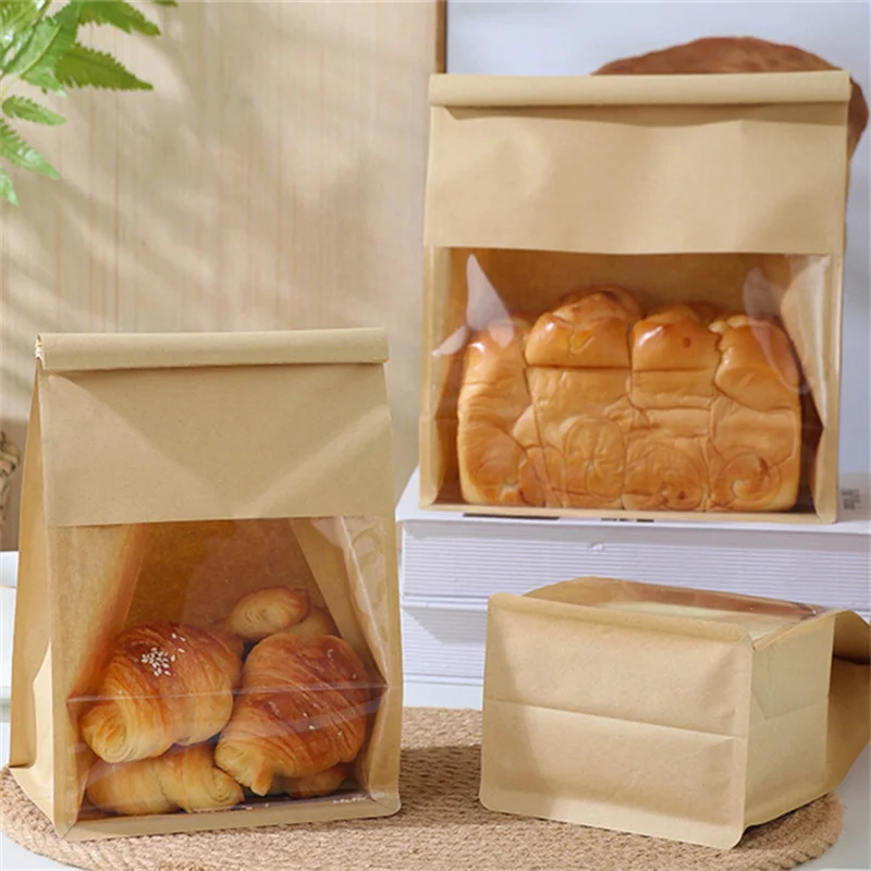 10pcs Toast กระเป๋าบรรจุภัณฑ์ถุงปิดผนึกด้วยตนเองถุงขนมปังลวดรีดขอบเบเกอรี่โปร่งใสบิสกิตเค้กกระเป๋าปิดผนึกชา