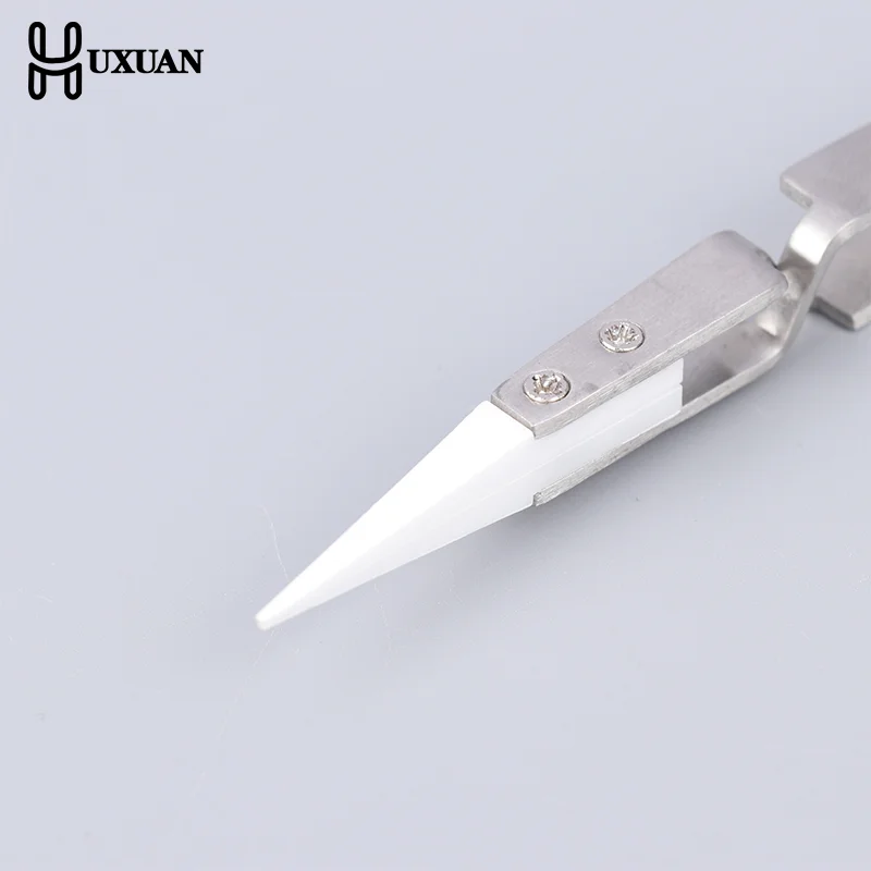 Pinzas de cerámica inversas antiestáticas, pinzas rectas curvadas conductoras electrónicas resistentes al calor de acero inoxidable