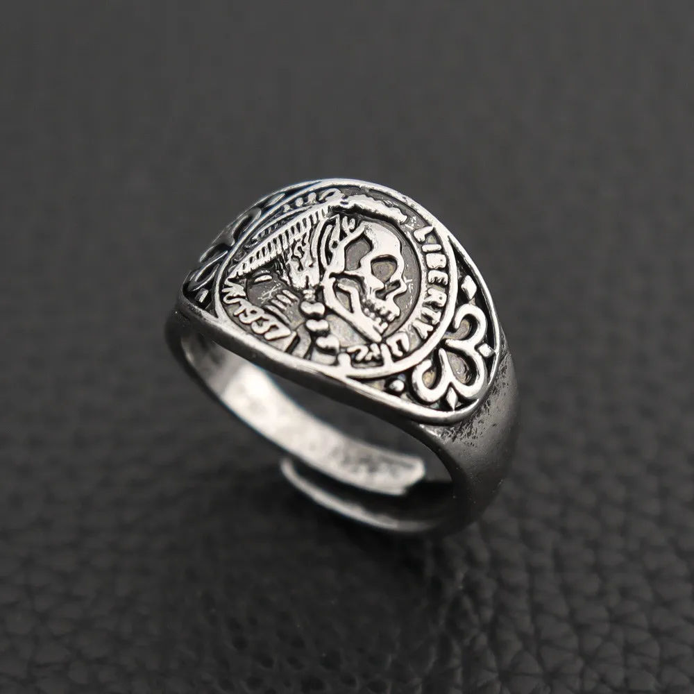 Punk Native American Skull Head Men\'s Ring Opening Adjustable Retro Creative Trend Hip Hop Cool Personalized Accessories Gift