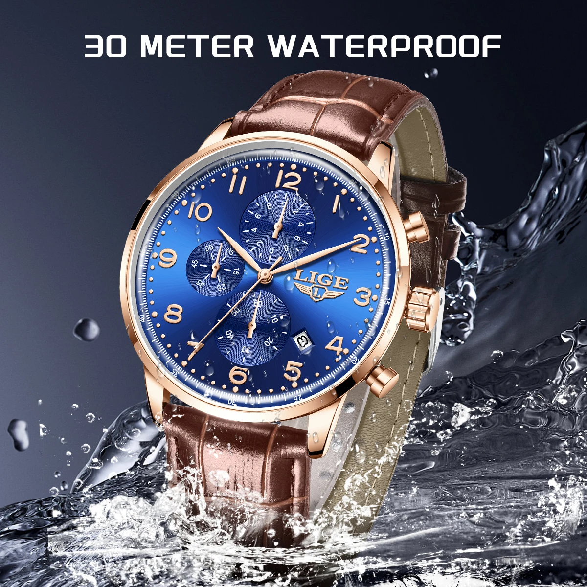 LIGE レジャー メンズ腕時計 日付表示 防水 ファッション ビジネスウォッチ メンズクォーツ腕時計 男性用腕時計 +ボックス