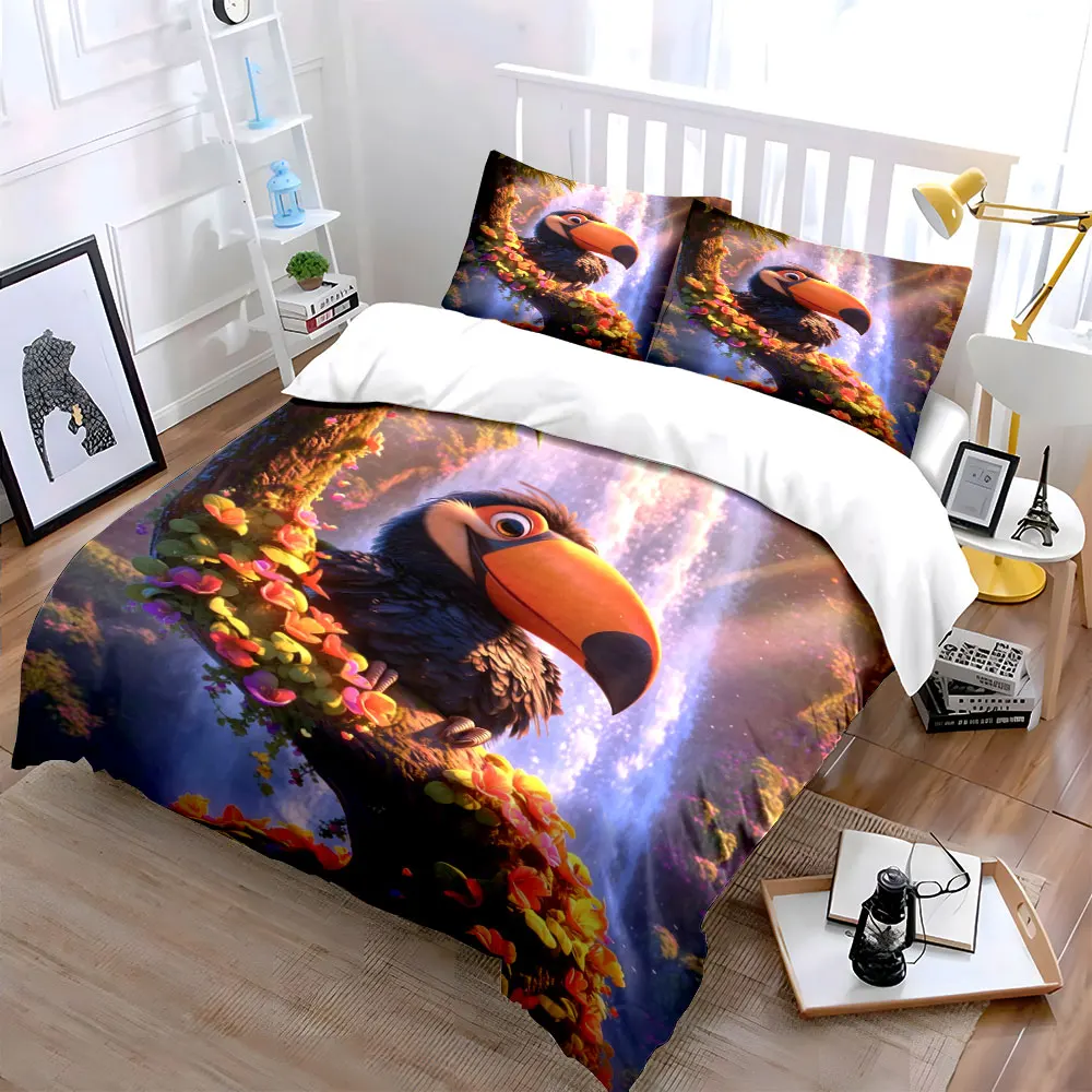 Colorful Toucan Smiling on Branch Print Bedding Set 1 Duvet Cover 2 Pillowcases for Adult and Children Luxury Gift Full Size