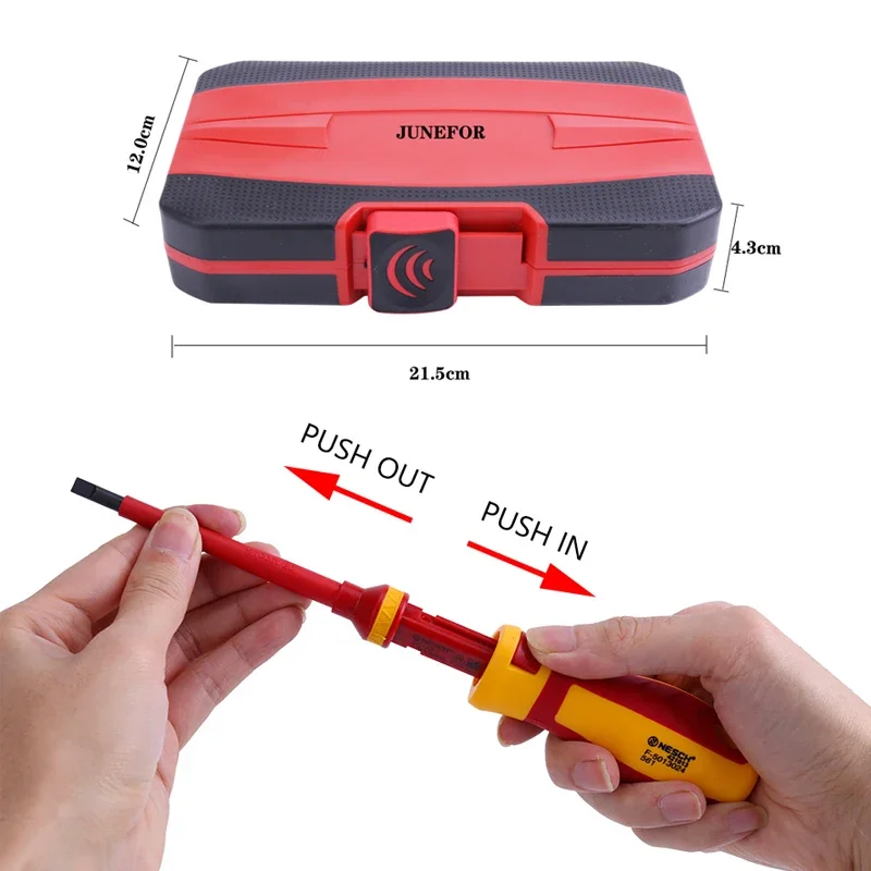 13pcs 1000V VDE Insulated Screwdriver Electrician Repair Tool Kit Magnetic Screw Driver Slotted Phillips Pozidriv Torx Cr-V Bits