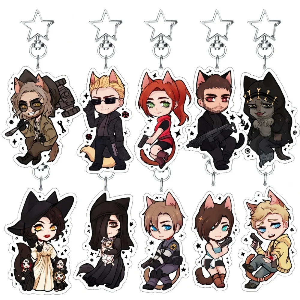 Resident Evil 6cm Acrylic Stand Keychain Leon Jill Chris Ada Game Figure Bag Pendant Decor Collection Gift For Fans