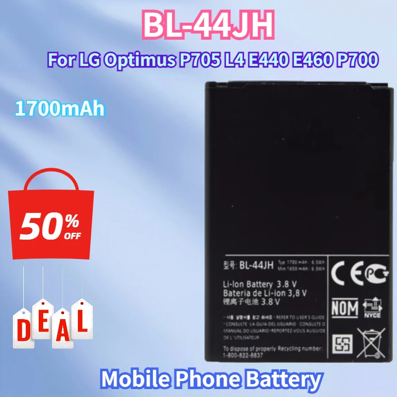 

New 1700mAh BL-44JH Replacement Battery for LG Optimus P705 L4 E440 E460 P700 LS860 MS770 LG730 US730 BL44JH 44JN Batteries