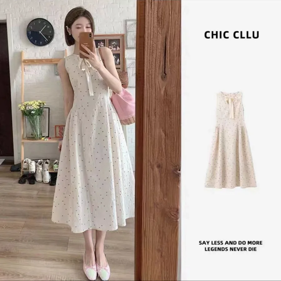 

【New style】High-end light luxury beige polka dot jacquard sleeveless dress, women's summer new style high-end French first love