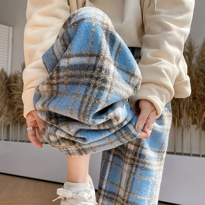 

Широкие брюки для выступлений, женские осенние брюки трапециевидной формы в стиле бохо Amekaji, винтажные клетчатые жаккардовые брюки с рисунком, облегающие, нежный полиэстер, уникальные