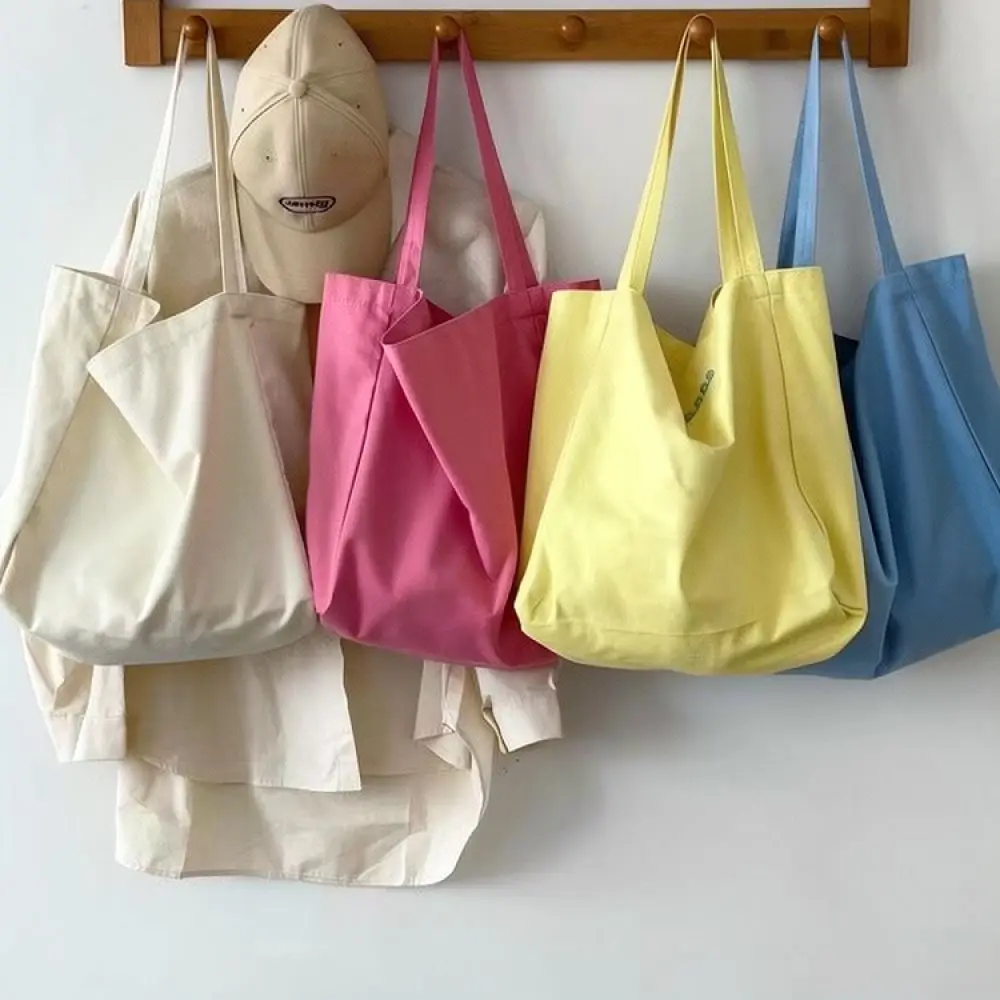 Fashionable Canvas Tote Bag Simple Letter Print Shoulder Handbag Large Capacity Casual School Shopping Pack