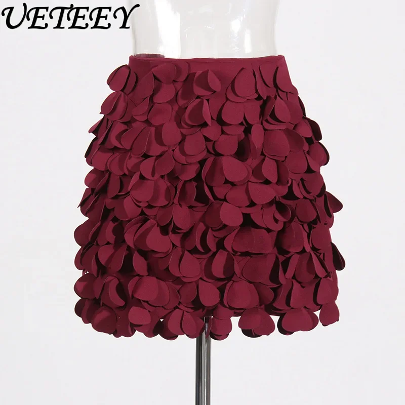 French Senior Celebrity Style Autumn New Niche Design Irregular Disc Splicing Mini Skirt Women's Tide High Waist Short Skirts