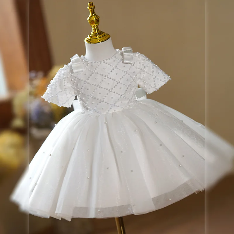 Vestidos de perlas de fiesta de lujo para niños, vestido de noche Formal de encaje, baile de graduación, sesión de fotos de cumpleaños, tallas de 3 a 12 años, nuevo