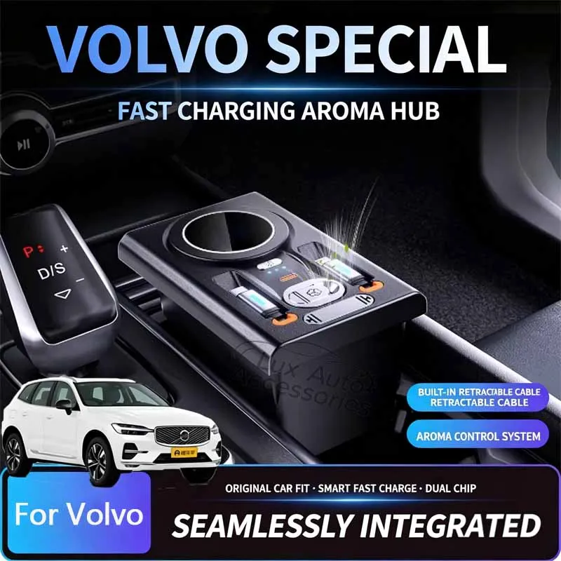 For Volvo XC90 XC60 S60 S90 2026 Car Fragrance Expansion Dock Super Fast Charging & Wireless Charger Interior Refit Accessories