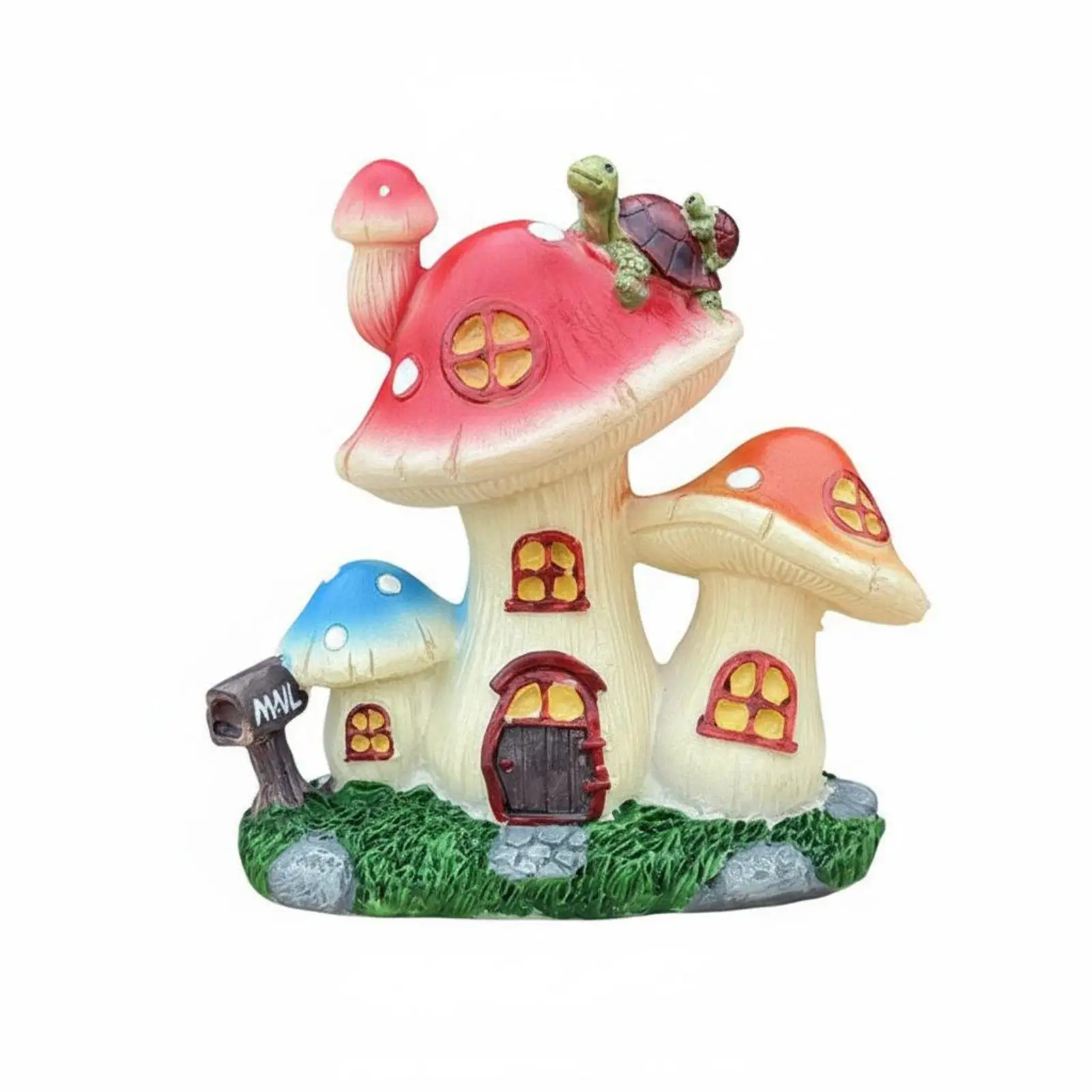 Charming Resin Mushroom House Figurine with Turtle Family for Garden Decoration Outdoor Patio Path