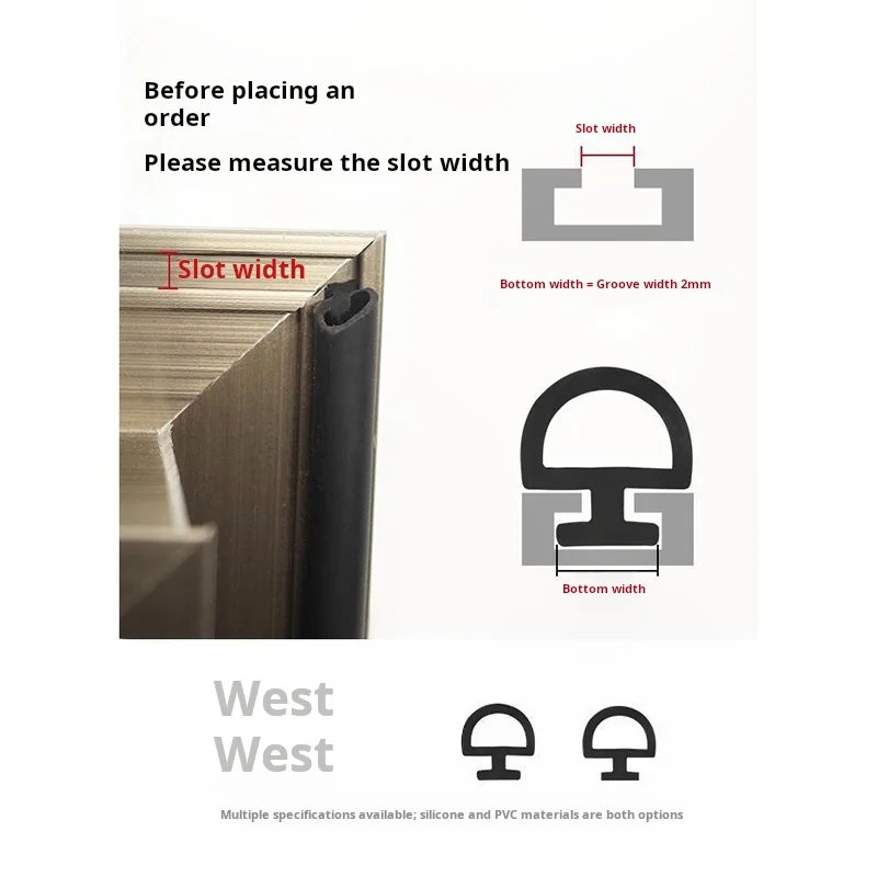 Aluminum Alloy Door Window Sealing Strip Windproof Warm Rubber Strip 50 Type Flat Opening Window Slot Type Sound Insulatio Strip