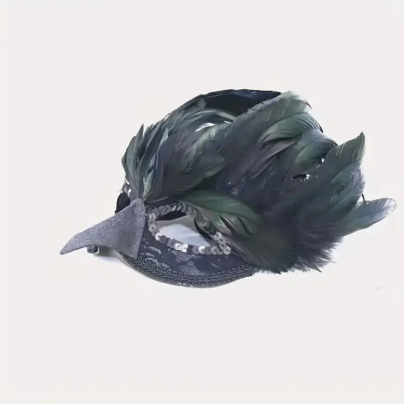 أسود ريشة الغراب نصف قناع الوجه تأثيري الحيوان الغراب الطيور الفم أقنعة هالوين كرنفال فستان زي حفلة الدعائم