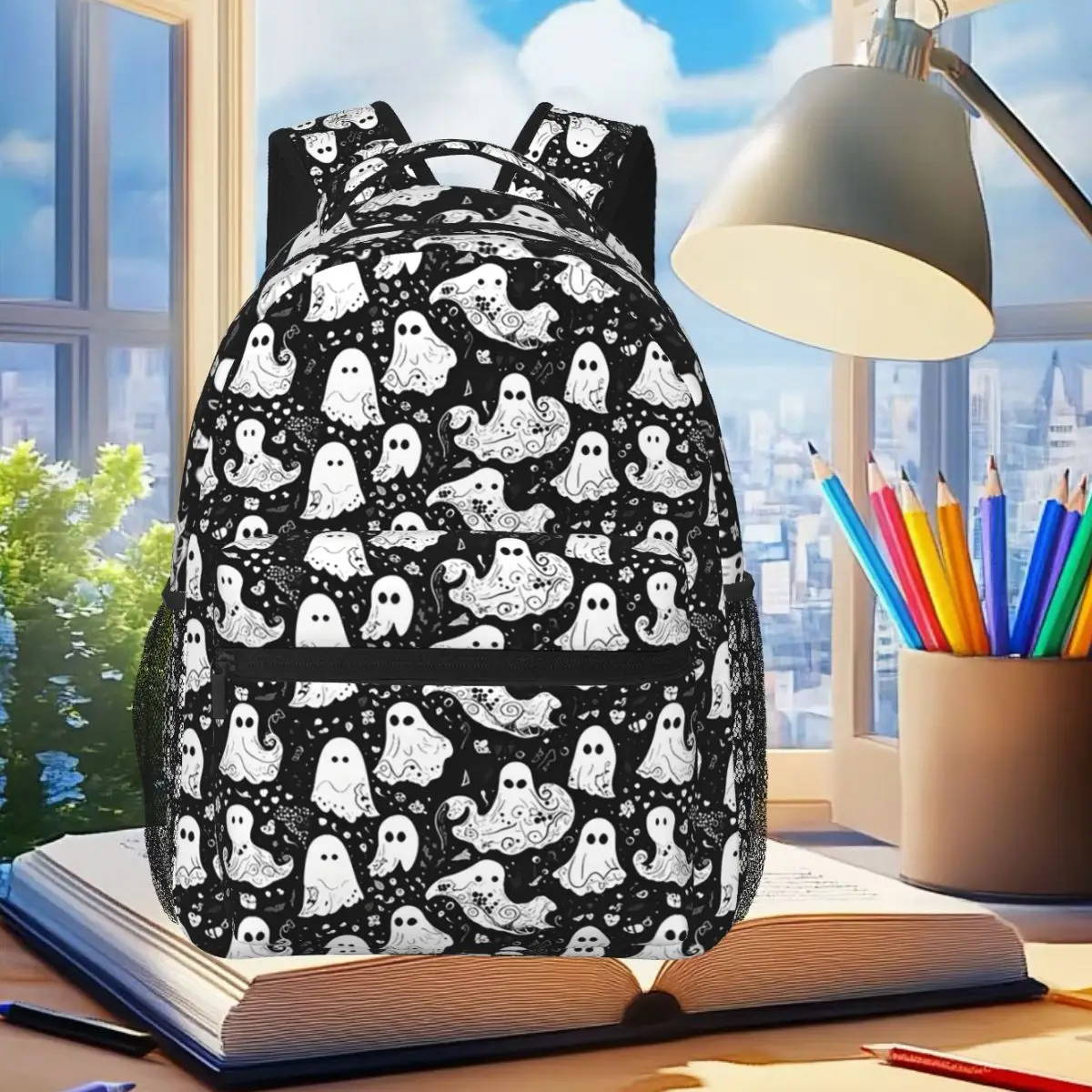 

Spooky Ghost Halloween Cartoon Backpack Student Boys Girls BookBag Children School Bag Computer Shoulder Bags for Men Women