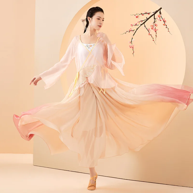 Classical Dance Skirt Women Folk Ballet Dance Practice 720 Degrees Gradient One-piece Lace-up Wrap Skirt Performance Costume