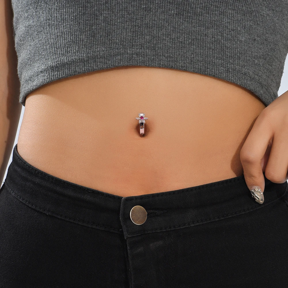 Gold Color Clicker Belly Button Ring, Heart Butterfly Design