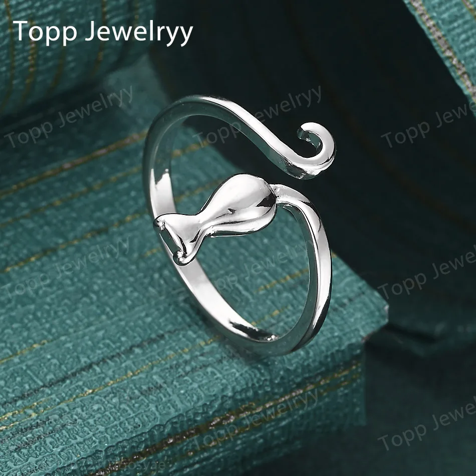 Charming 925 Sterling Silver Open-End Cute Kitten Ring for Women, Fashionable Wedding Gift, Party Accessories