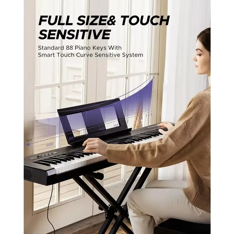 88 Key Full Size Digital Piano, Electric Keyboard Piano Set Semi-Weighted Keys, Smart Voice Sampling Recording/MIDI/USB