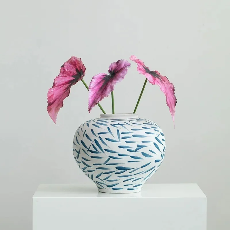 Chinese-style Retro Ceramic Bottle Flower Vase Flower Arrangement Accessories Hand-painted Earthenware Jar Home Decoration