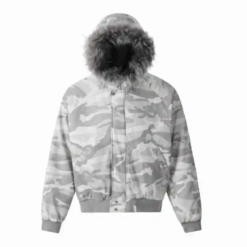 PFNW American Vintage Fur Collar Hooded Camouflage Short Men\'s Cotton-padded Coat Niche Design Quilted Padded Winter Tide Jacket