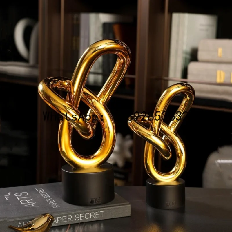 

Resin Crafts Golden Rings Chains Geometrically Wound Sculpture Hollow Decorative Figurines Home Decoration Accessories