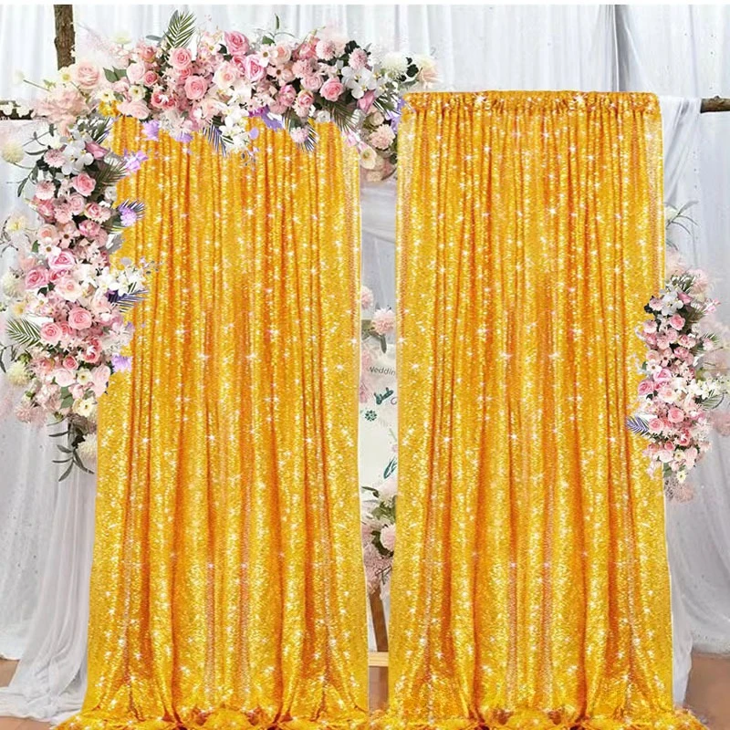 Gold Sequin Curtain Sparkly Glitter Backdrop for Wedding Party Birthday Banquet Hotel Decoration Hanging Room Ornament