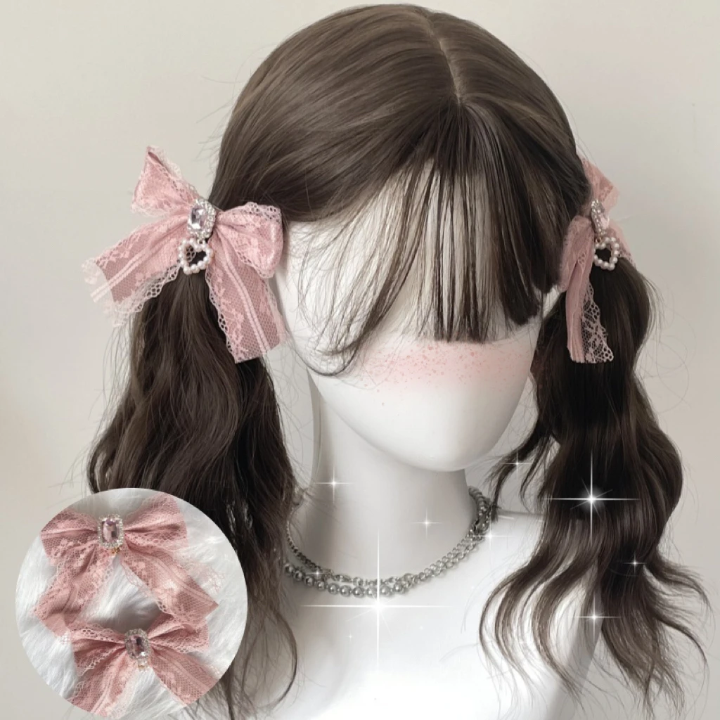 

1 Pairs Harajuku Bows Hair Clips Japanese Popular Hair Accessories Sweet Y2K Pink Bows Lolita Cosplay Popular Hair Clips