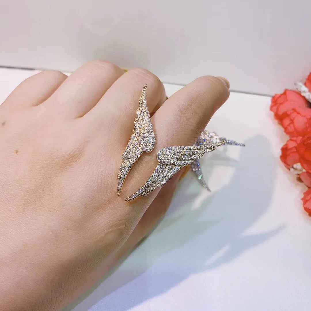 HIBRIDE جديد البوب الأوروبي أجنحة الملاك الزركون حلقة مفتوحة كل يوم النساء فستان مجوهرات الزخرفية مناسبة ل كرة الزفاف هدية R56 #4