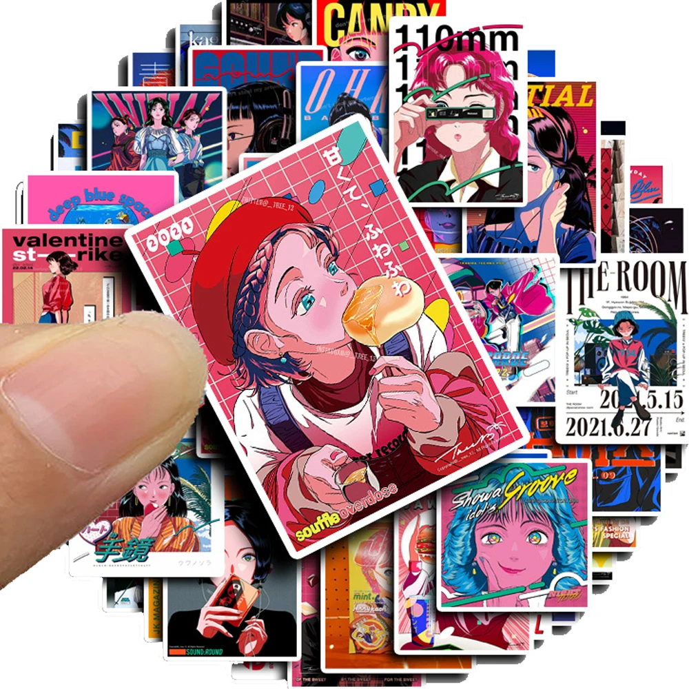 10/30/50 قطعة ريترو كول الكرتون فتاة المشارك ملصقات INS الجمالية الكتابة على الجدران ملصق ل سكيت الهاتف خوذة الشارات مقاوم للماء #3