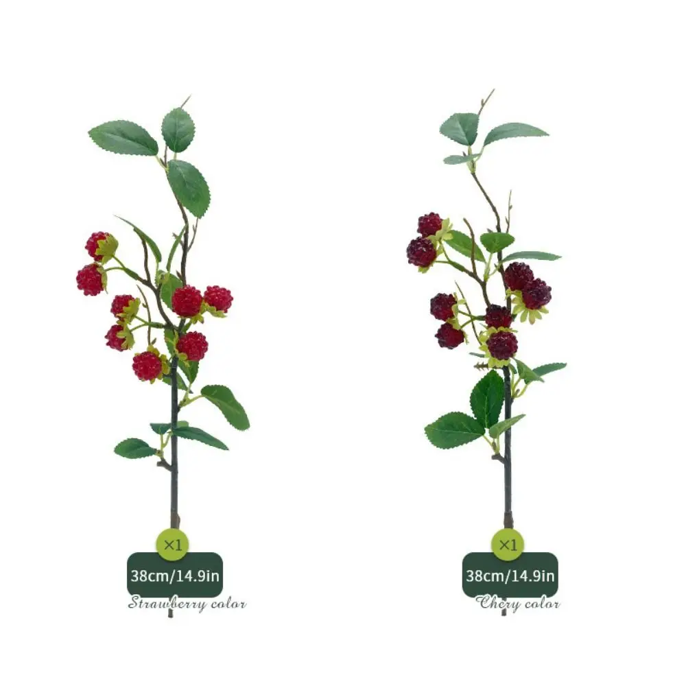 Rote Himbeer-Kunstbeeren DIY-Zubehör Simulierte Beerenzweige Blumenarrangement Grüne Blätter Künstliche Früchte – Detail 2