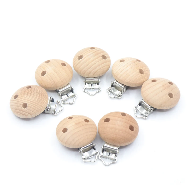 Wooden Soother Clip Nursing 5pcs Beech Perforated Pacifier Clips Chewable Teething Diy Dummy Clip Chains Baby Teether