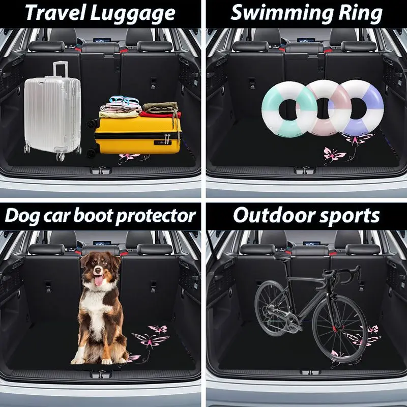 Cute Pink Butterfly Pattern Universal Car Trunk Mat Sweet Style Anti-Slip Wear-Resistant For SUV CUV Rear Cargo Liner Protector view 3
