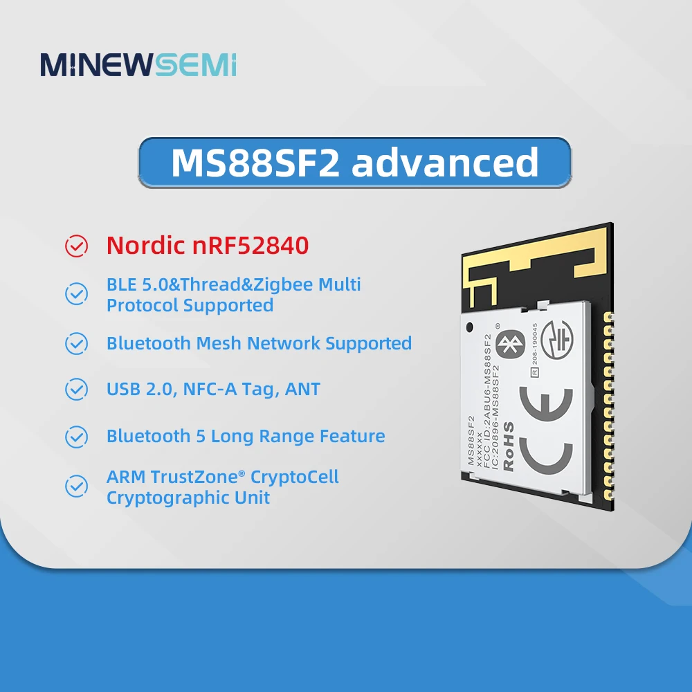 CE FCC RoHS Certified Ultra-low Power Wireless BLE 5.0 Module Based On nRF52840 SoCs Offers Solution for Bluetooth Connectivity