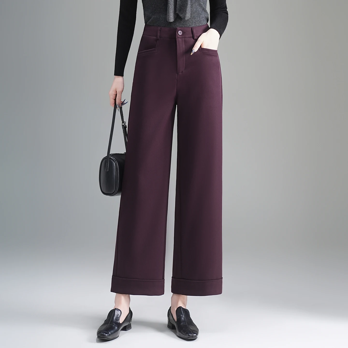 

High Waist Wide Leg Pants Women's Loose Commute Sle Autumn New Arrival Slim Straight Casual Trousers Nine Points
