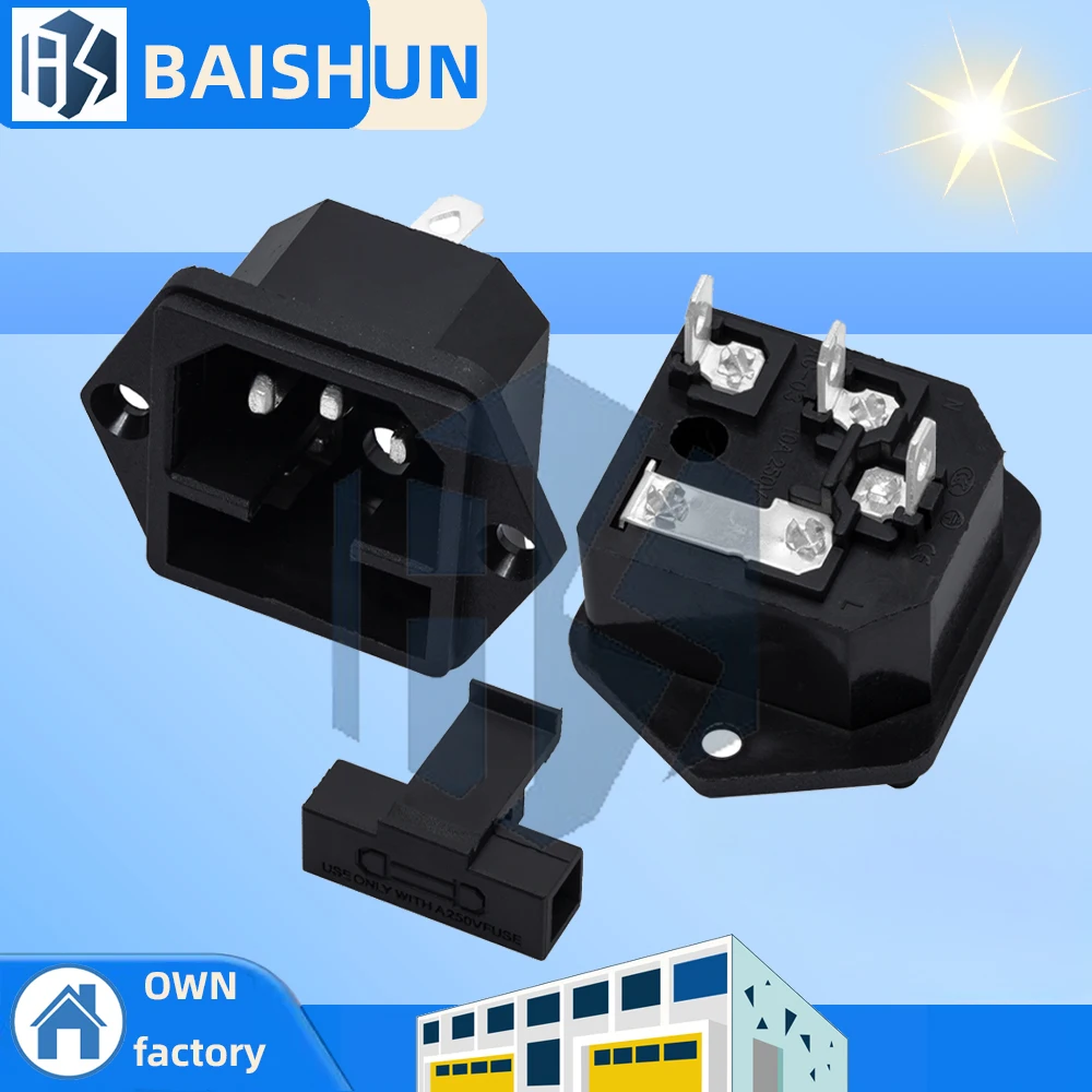 AC-03 IEC320 C14 3-Pin Male Fused Inlet Socket Connector – Panel-Mount 250V 10A for Server/PC/UPS Applications