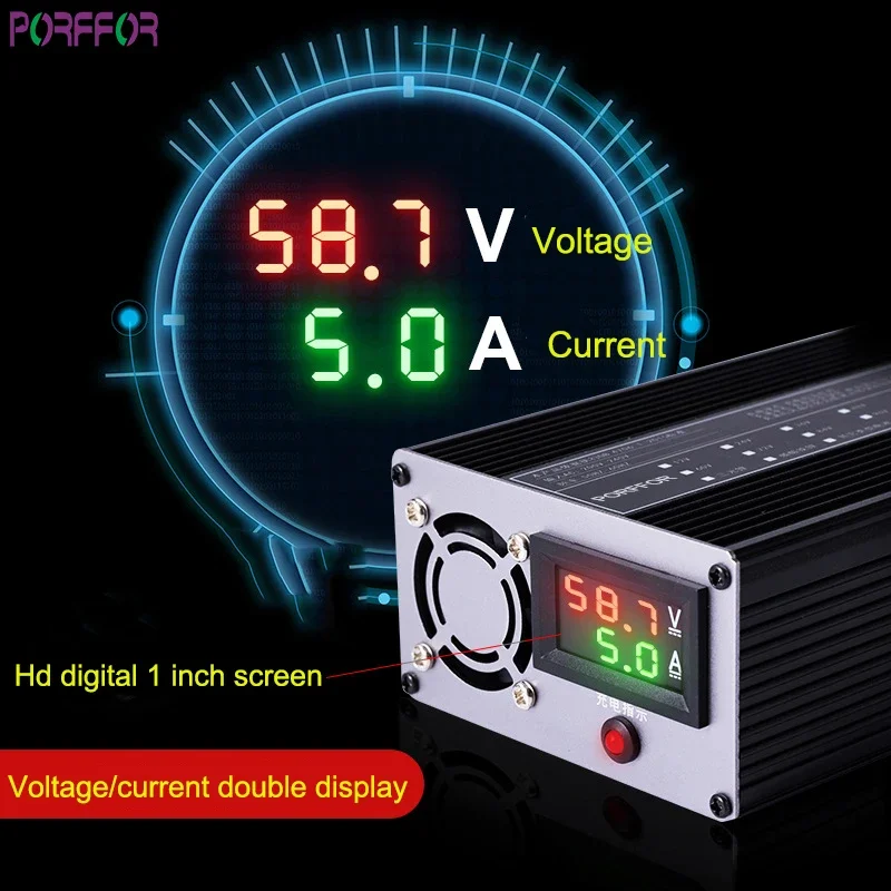 Porffor portable battery 42V 50.4V 54.6V 58.8V 54.8V ac 220v dc 48v automotive inverter sprayer battery charger intelligent