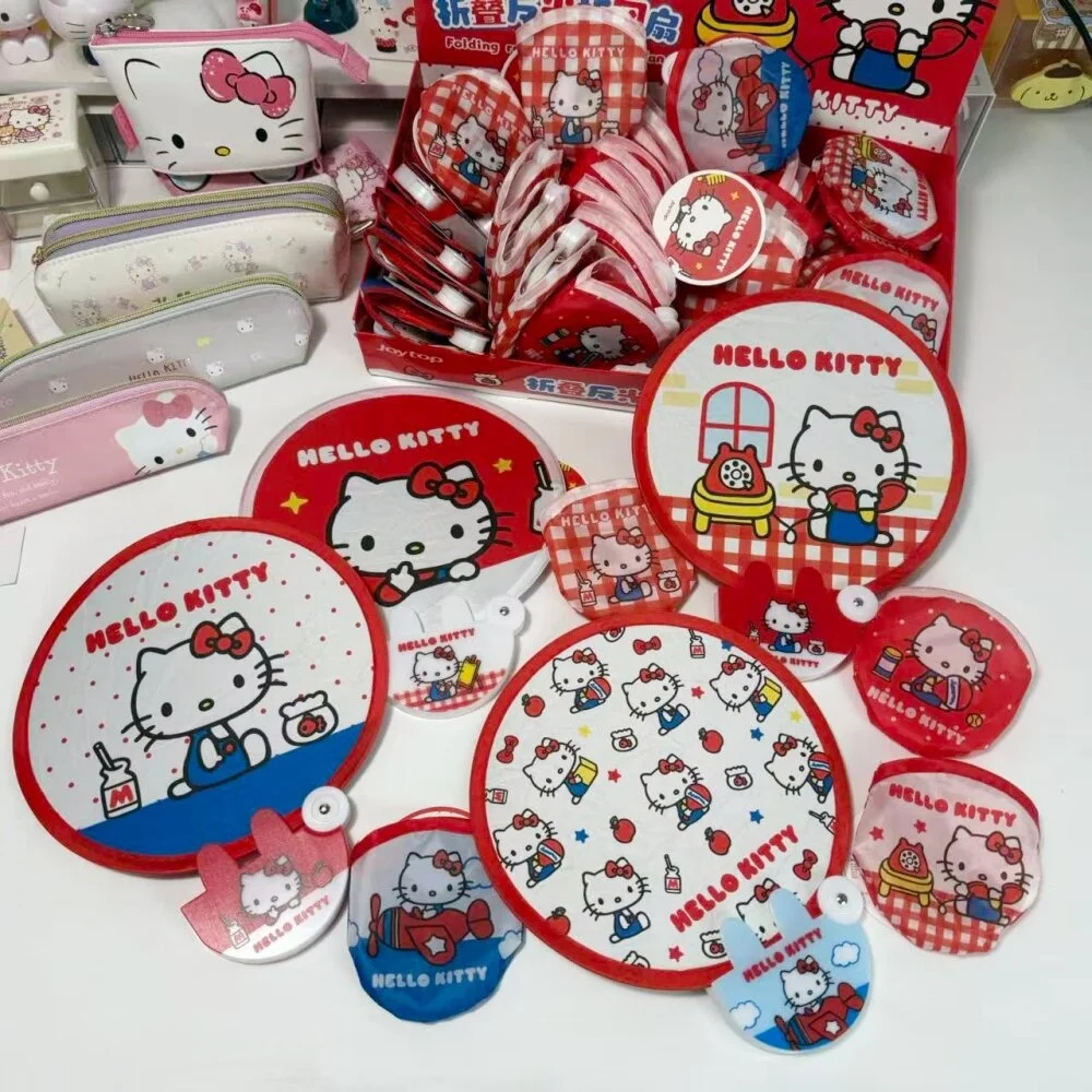 1 Stück Original Sanrio Hello Kitty faltbarer reflektierender Handfächer, zusammenklappbarer Handfächer, rosa, rot, für Sommer, Strand, Reisen, Mädchen, Geschenk