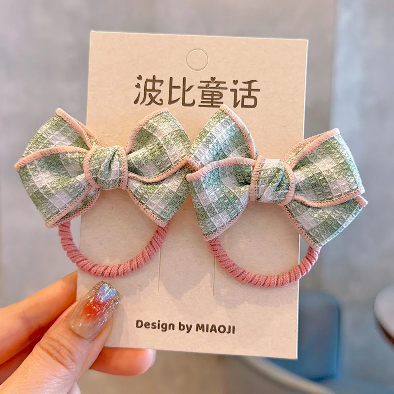 

Plaid Bow Hair Tie for Kids High Elasticity Gentle on Hair Elastic Band with Matching BB Clip Daily Cute Collection Soft Non