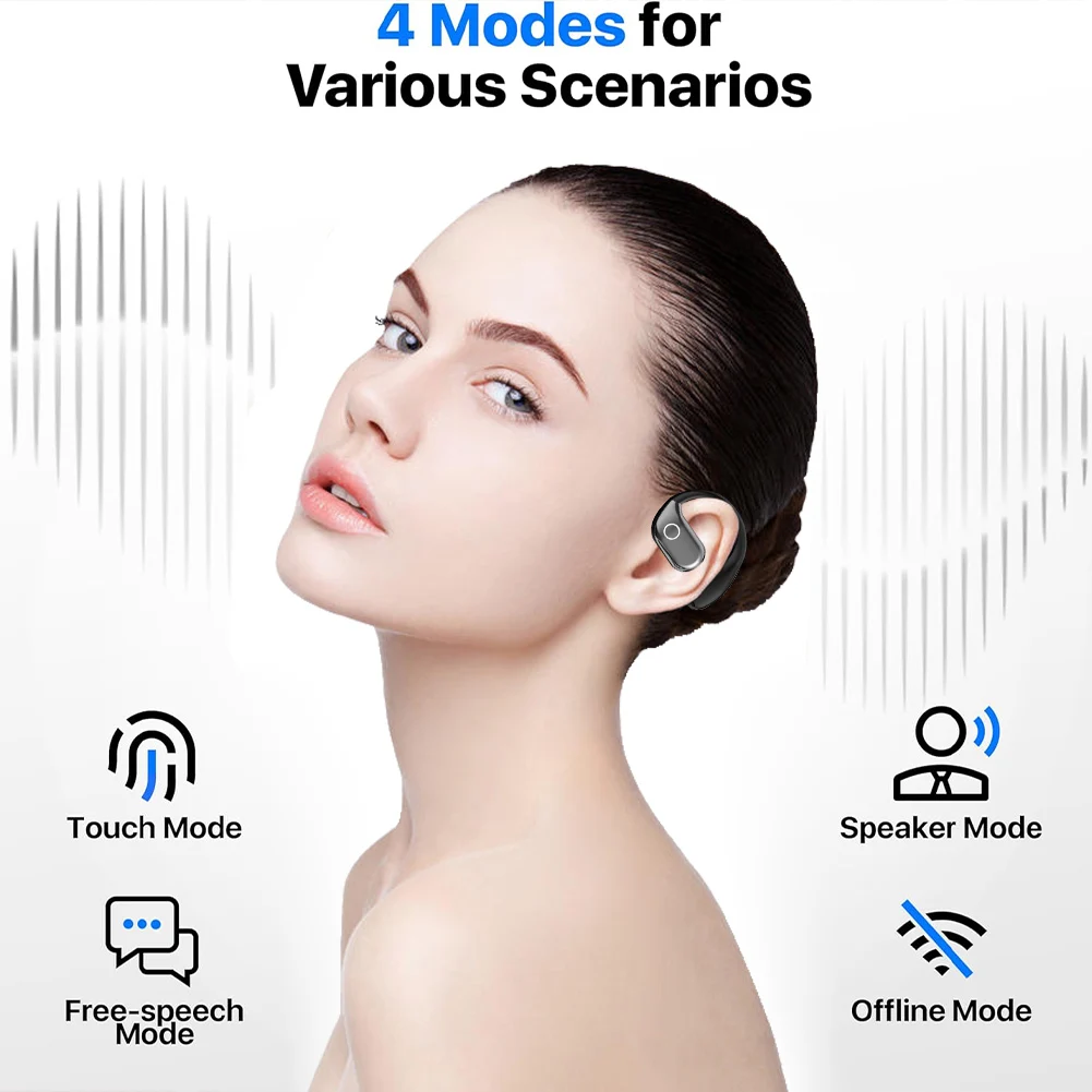 Bluetooth-Compatible Wireless Open-Ear Headphones 144 Languages Simultaneous Interpretation Earphone HD Sound Long Battery Life