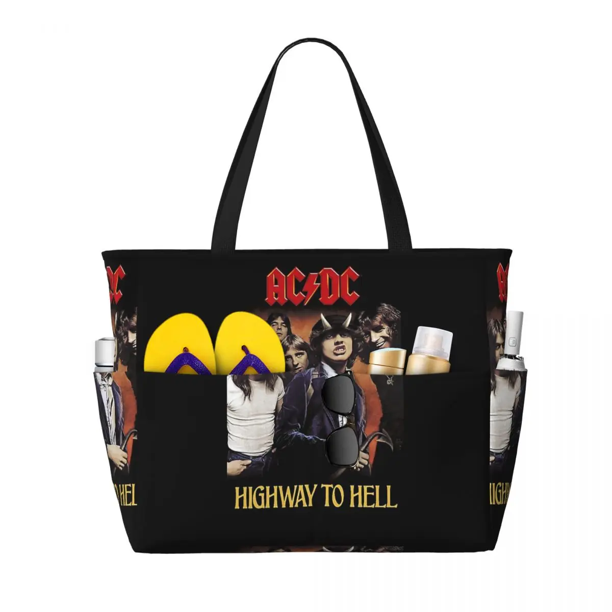 

Rock Band AC DC Beach Tote Bag Sport Gym Yoga Duffle Large Tote Bag Women Travel Bag Fitness bag