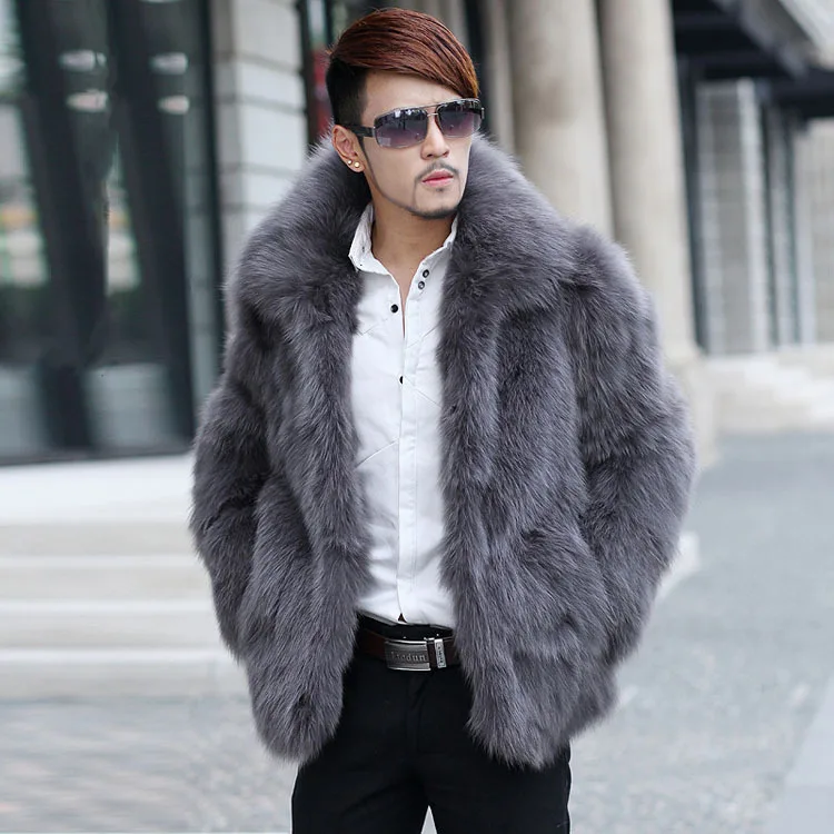 

Кардиган из искусственного меха, мужская куртка из лисьего меха с длинным рукавом, ветровка с отложным воротником, верхняя одежда, однотонная зимняя сращенная уличная одежда
