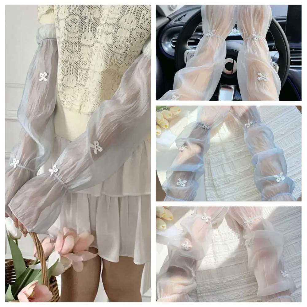 

1 Pair Stylish Wide Fairy Style Arm Cover Bow Breathable Ice Silk Sunscreen Sleeves UV Resistant Cooling Ice Sleeves Summer