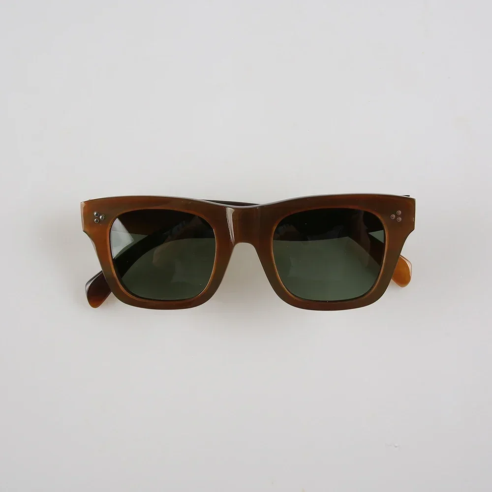 Sunglass Man Retro Polarized Brown Horn Eyeglasses Unique Handmade Glasses 3 Rivets Classical Square Luxury Women Sunglasses Men