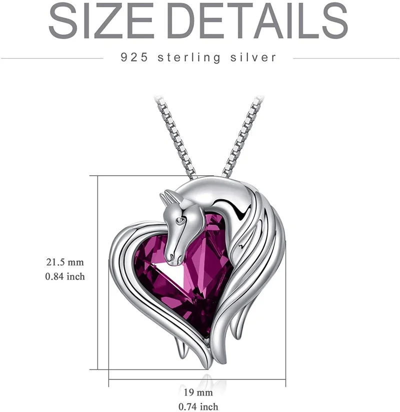2 style Silver Horse in Heart Pendant Necklace Animal Jewelry Gift for Teen Girls Lovers Embellished with Crystals